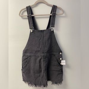 Free People Black Denim Overall Skirt with Raw Edge Size 10